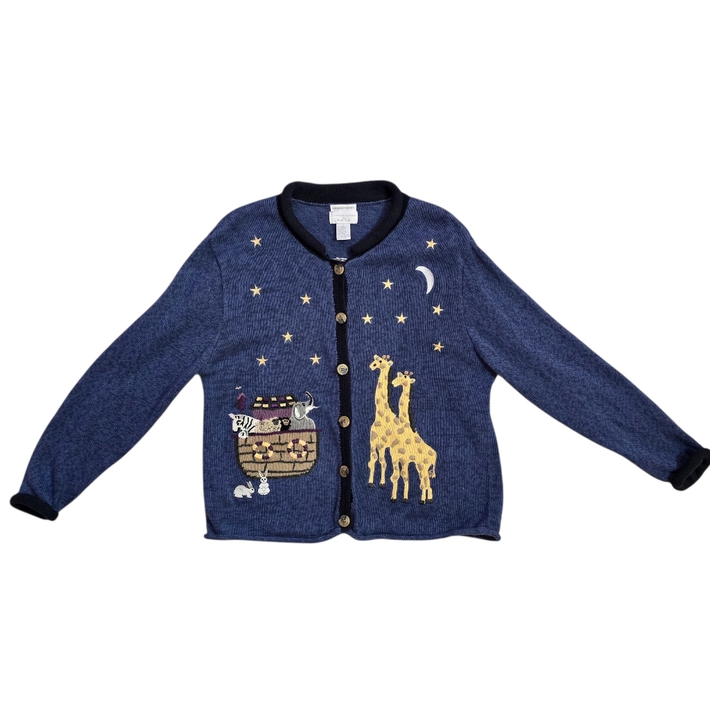 Christopher & Banks Navy Hand Embroidered Animals Sweater Large Cottage